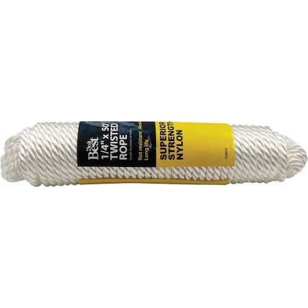 All-Source 1/4 In. x 50 Ft. White Twisted Nylon Packaged Rope 729019